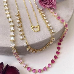 2026 High Quality Colorful Half White Half Pink Red Heart CZ Link Tennis Chain Necklaces For Women Lady Fashion Choker Jewelry