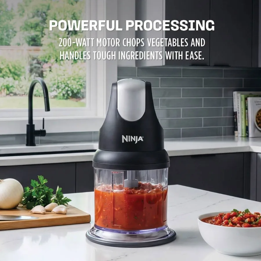 200W Food Chopper, Gray, NJ100GR, Compact Electric Mini Food Processor, Stainless Steel Blades, Easy Clean for Vegetables, Garlic and Nuts