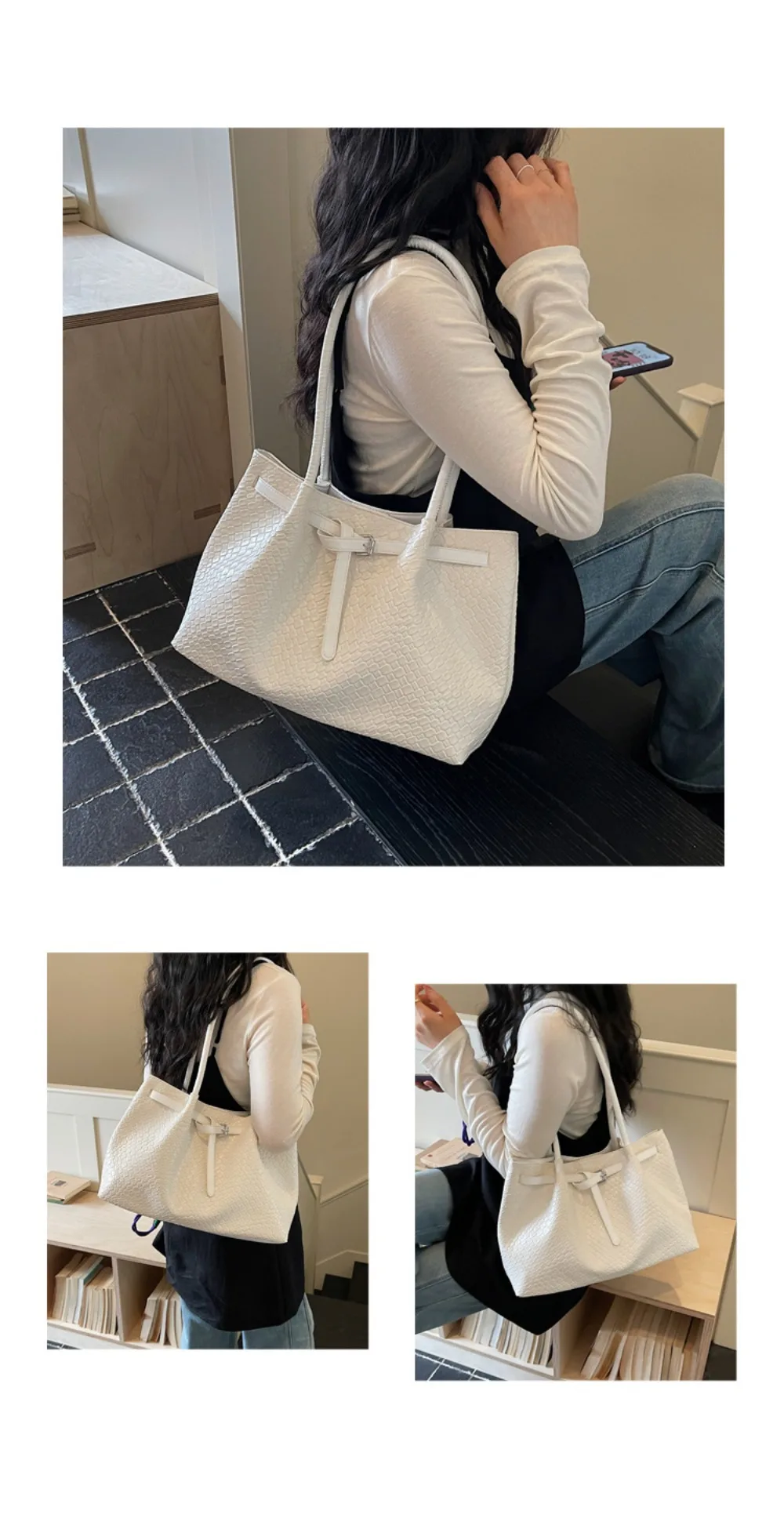 Schultertasche aus PU-Leder, elegante Retro-Handtasche mit großem Fassungsvermögen, erhältlich in 4 Farben, Einkaufstasche für den Arbeitsweg, Schule/Reisen/Arbeit – Detail 6