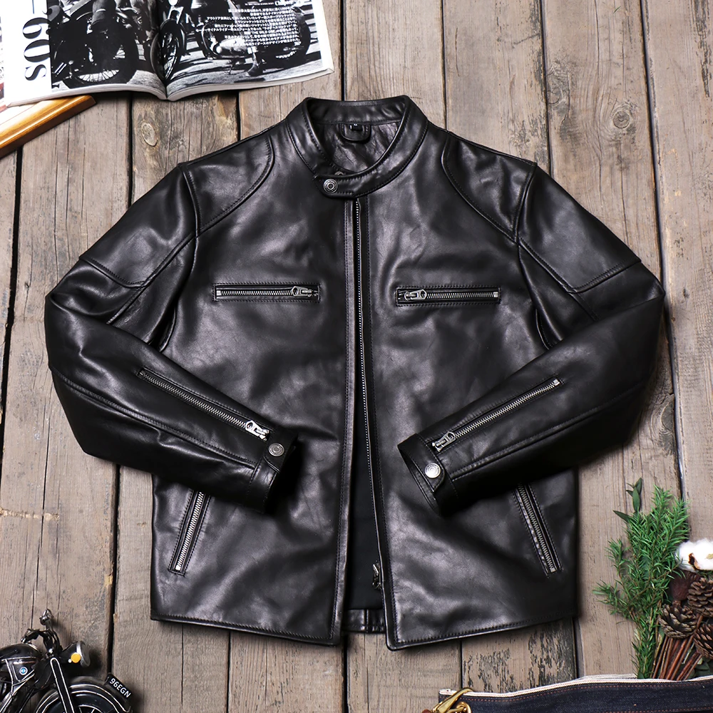 

Hard Matte Horse Leather Men's Genuine Motorcycle Leather Jacket J100 Standing Collar Cycling Suit Leather Jacket