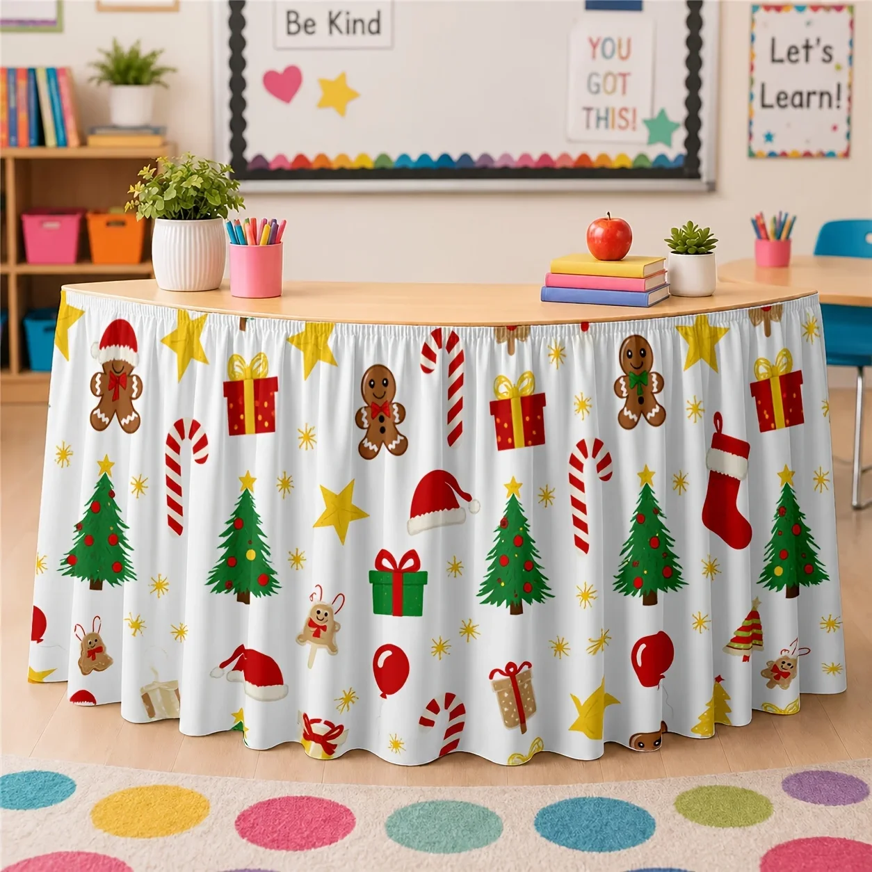 Table skirt / tableskirt - Christmas theme - Repeated pattern - Festival decoration - Winter - Party table skirt