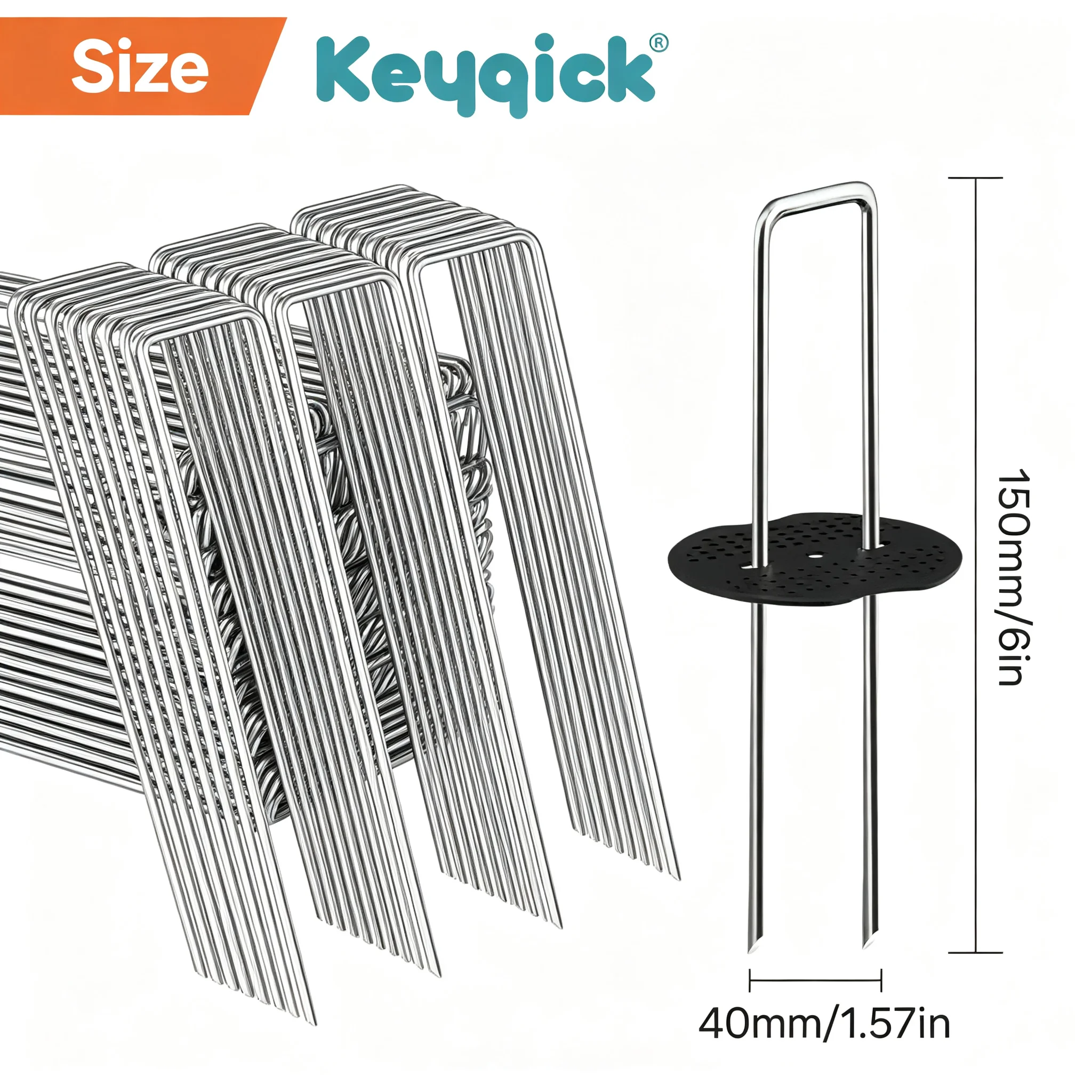 101Pcs Garden Landscape Staples Set, 50Pcs 150mm Galvanized U‑Shaped Ground Stakes + 50Pcs Plastic Washers + 1Pcs Hook Puller, for Weed Barrier Fabric, Lawn, Tent Tarpaulin, Garden Netting