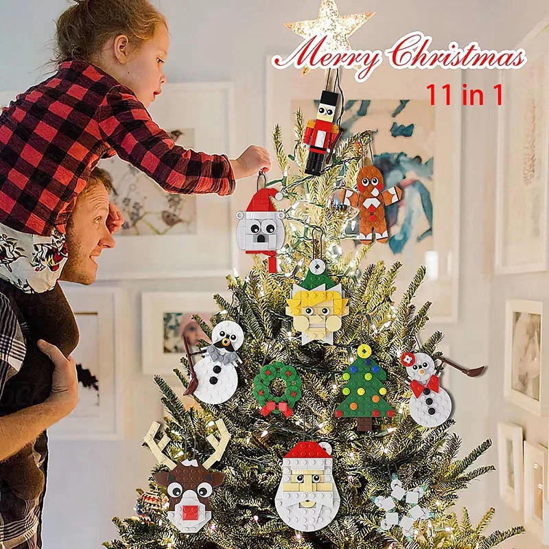 

2023 Christmas Decorations Building Blocks Set Christmas Tree Santa Claus Snowman Bear Bricks Pendant Kids Assembled Toys Gift