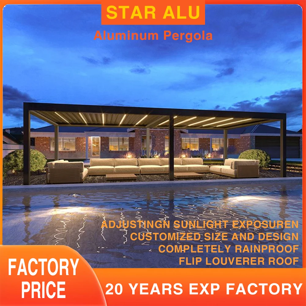 Modern Bioclimatic Aluminum Louvered Pergola with Motorized Roof for Luxury Garden  Shade and Terrace Roof Luxury Modern Outdoor
