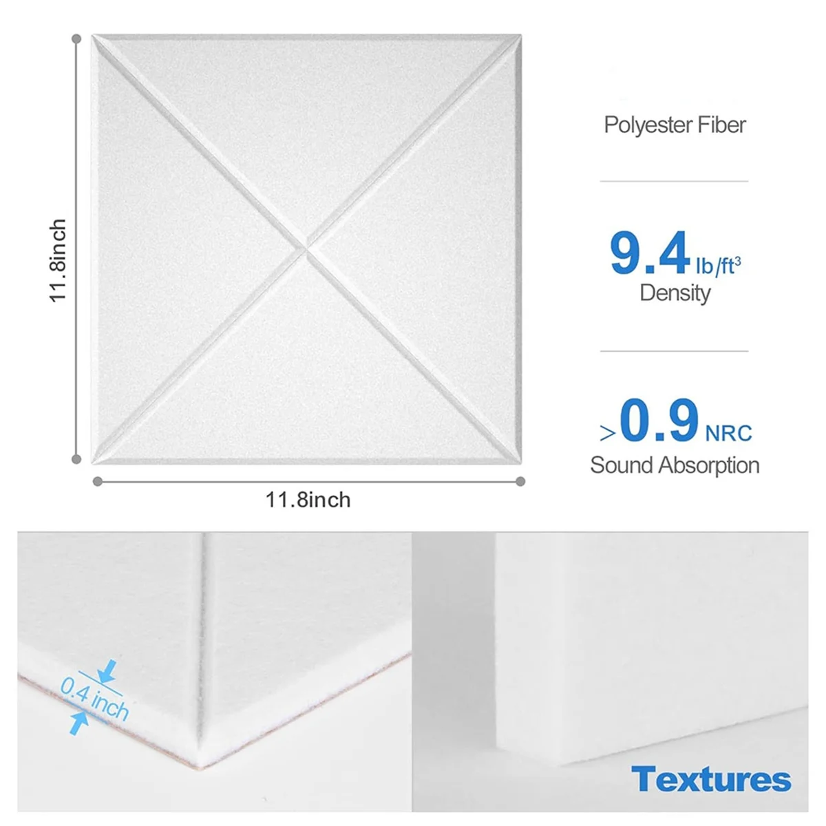 12Pack Acoustic Panels with Self-Adhesive, 12x12x0.4Inch Sound Proof Foam Panels, Sound Absorbing Tile for Walls White