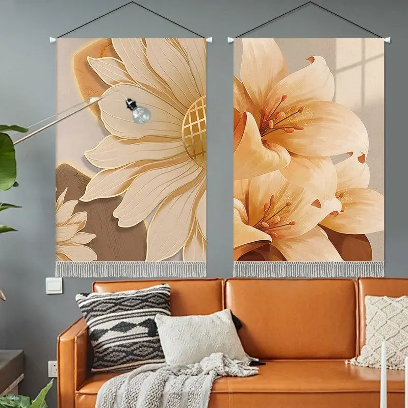 VIKAMA Retro Oil Painting Flower Hanging Axis Tapestry Art Wall Decor for Bedroom Living Room Home
