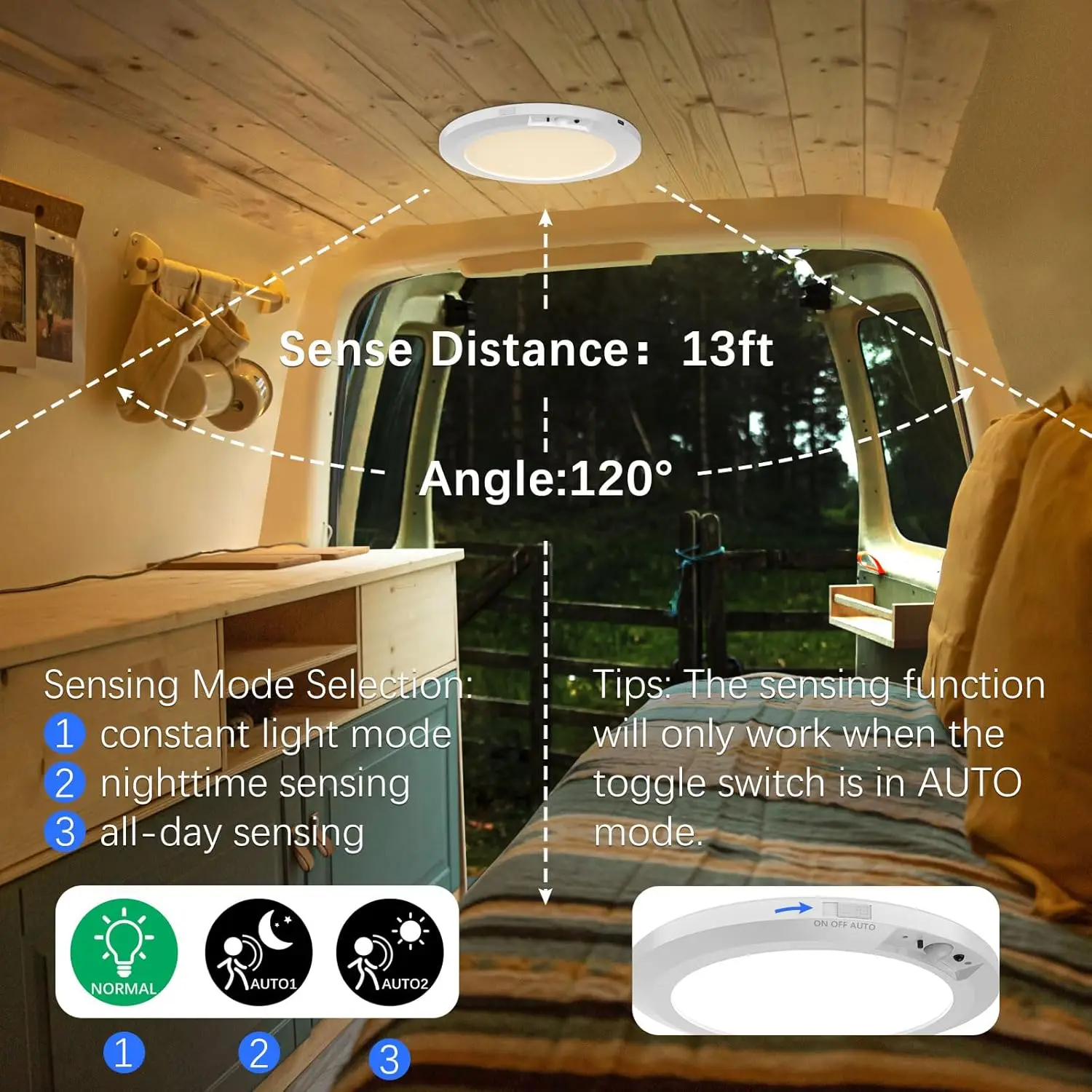 PIR Motion Sensor Ceiling Light USB Rechargeable Dimmable 3 Colors Remote Control Timer Wireless LED Flush Mount Ceiling Lamp