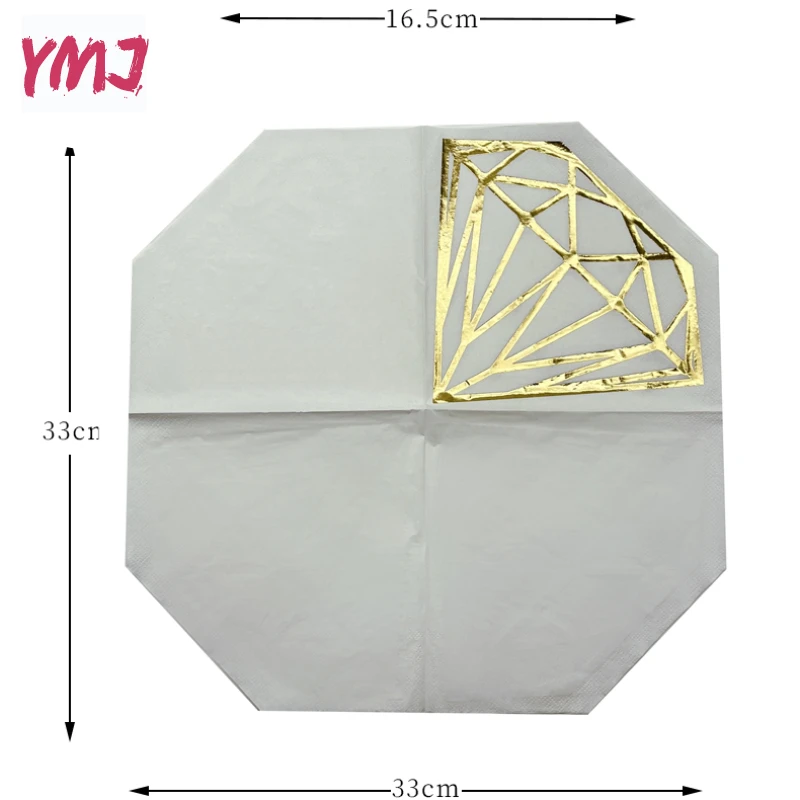 High-grade Diamond Hot Stamping Shaped Paper Napkin Wedding Printing Napkin Birthday Party Decoration Paper 2-Ply 16pcs/Pac