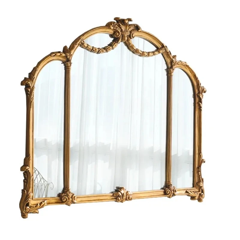 

SS Новоеевропейское резное настенное трехстороннее складное зеркало для гостиной, фоновая стена, ретро, французское зеркало для макияжа