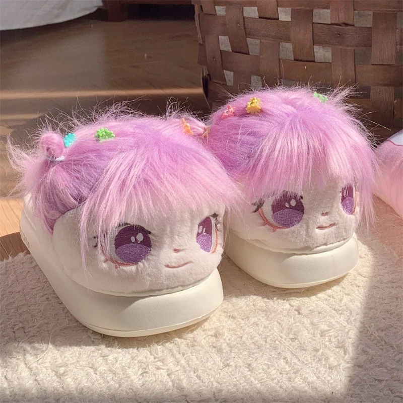 Winter Comfortable Plush Warm Women's Cotton Slippers Cute Big Eyes Y2K Girls Fashion Slippers Doll Decoration Women's Shoes view 6