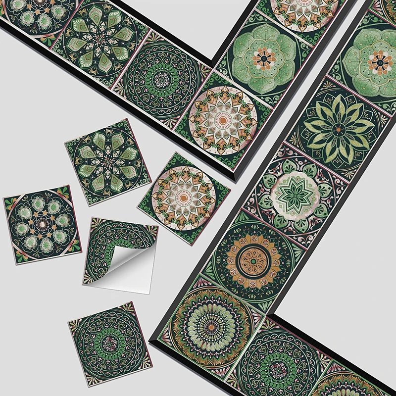 1/10/24pcs Waterproof Wall Stickers Retro Mandala Wall Sticker Decoration Living Room Kitchen Bathroom Decor Pvc Tile Stickers
