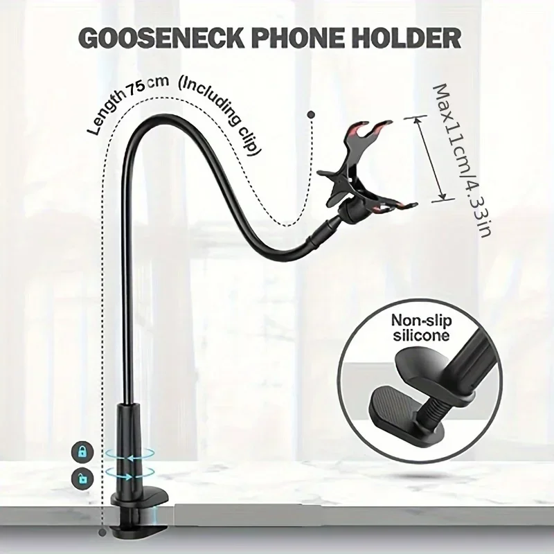 Soporte con Clip para teléfono con agarre, brazo largo Flexible, cuello de cisne, abrazadera de montaje para IPhone 15 Pro Max, accesorios nuevos