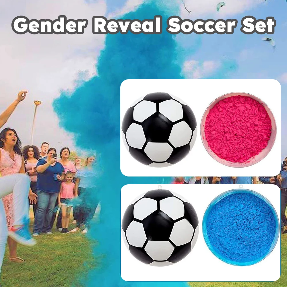 1 Set Gender Reveal Party Football, Plastic Soccer With Pink & Blue Corn Powder image 6