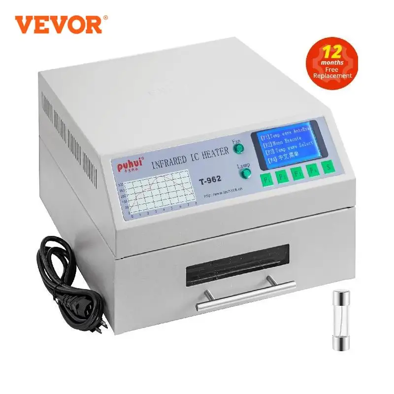 ماكينة لحام VEVOR T962A T962 لتدفق سطح المكتب ماكينة لحام تعمل بالأشعة تحت الحمراء سخان PCB لوحة SMD SMT BGA أداة إعادة العمل