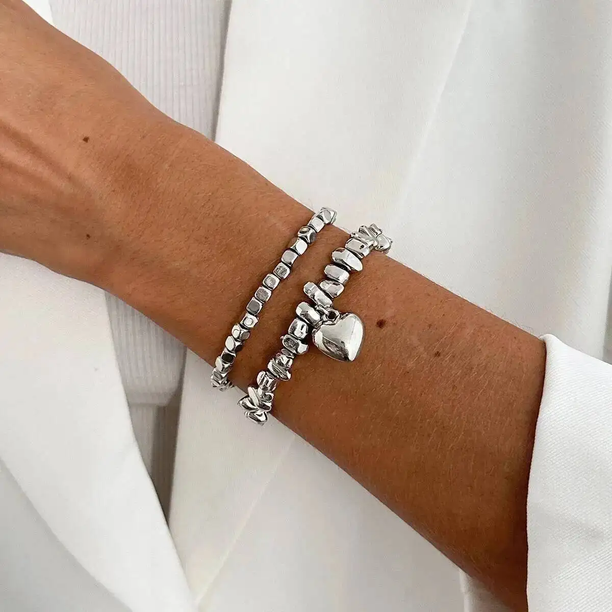 KunJoe 2 قطعة/المجموعة الإبداعية غير النظامية الاكريليك مطرز سوار المرأة خمر القلب قلادة سحر سوار 2026 هدايا مجوهرات الأزياء #3