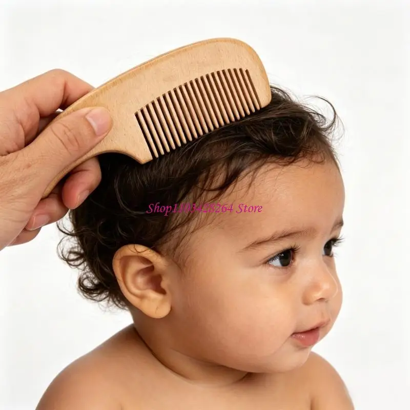 Wooden Grooming Comb and Brush Set for Infants, 2 Piece Care Pair with Measured Sizes for Nursery Routine and Daily Use Guidance