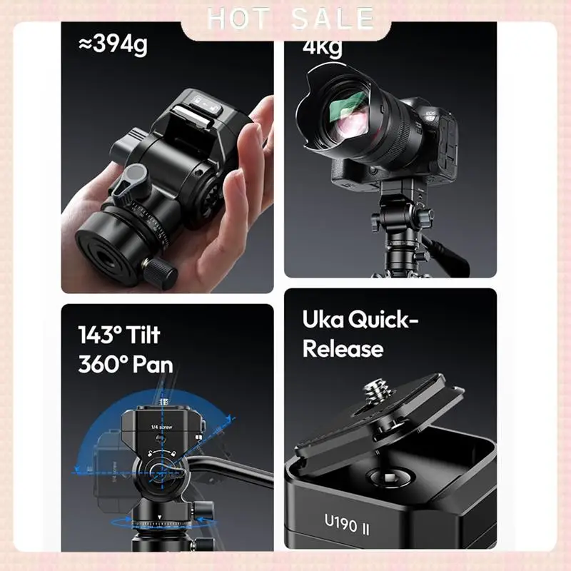 24-Hour Delivery Ulanzi U190 II Uka Fluid Tripod Head Quick Release Ball Head Max Load 4KG With 1/4'' 3/8'' Screw Hole For Video