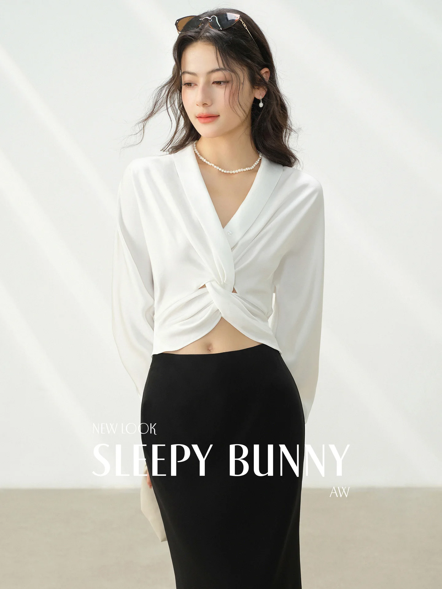 Elegant White Satin Blouse Women Long Sleeve V Neck Shirt French Short Top Slim Fit Waist Design | Autumn Fashion Office Outfit