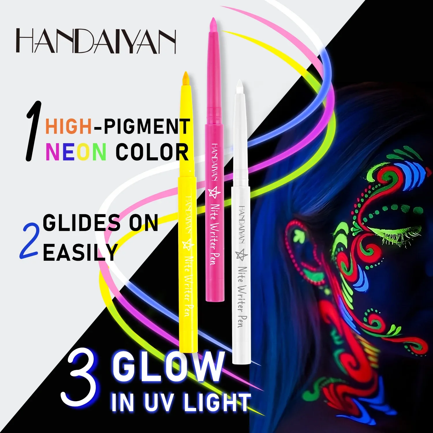

HANDAIYAN Night Luminous Eyeliner Pencil Set Waterproof Quick Dry Long Lasting 12pcs Eyeliner Rainbow Liquid Eyeliner