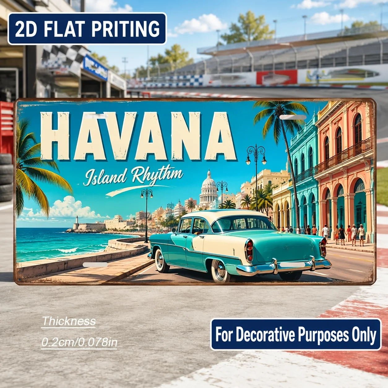2D Flat Retro Home Living Room Bar Wall Art Havana License Plate Sign Industrial Vintage Decor Birthday Gift