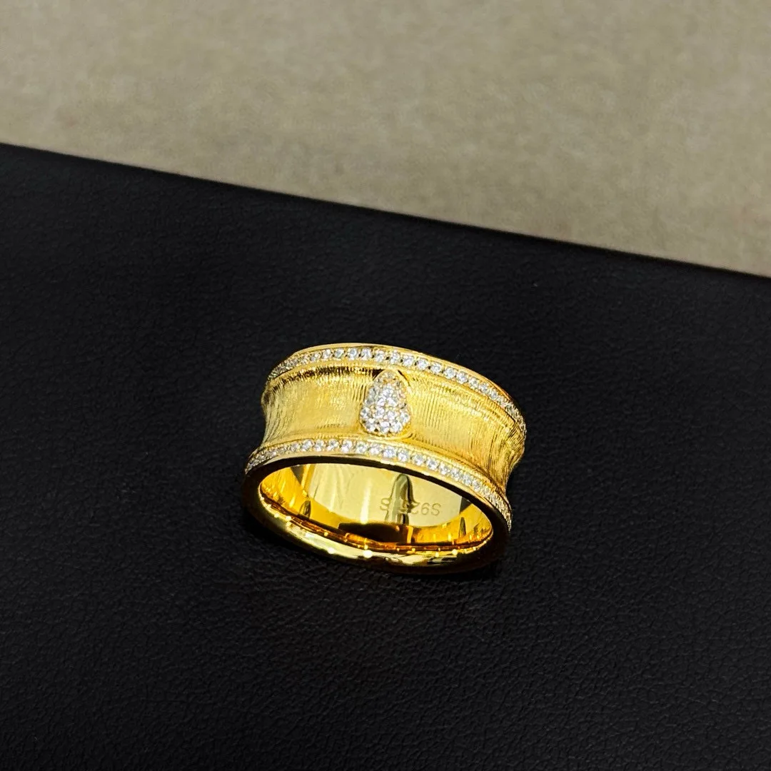 

100% 925 Sterling Silver Pave AAA Zircconia Frosted Gourd Shape Ring For Women Fine Jewelry