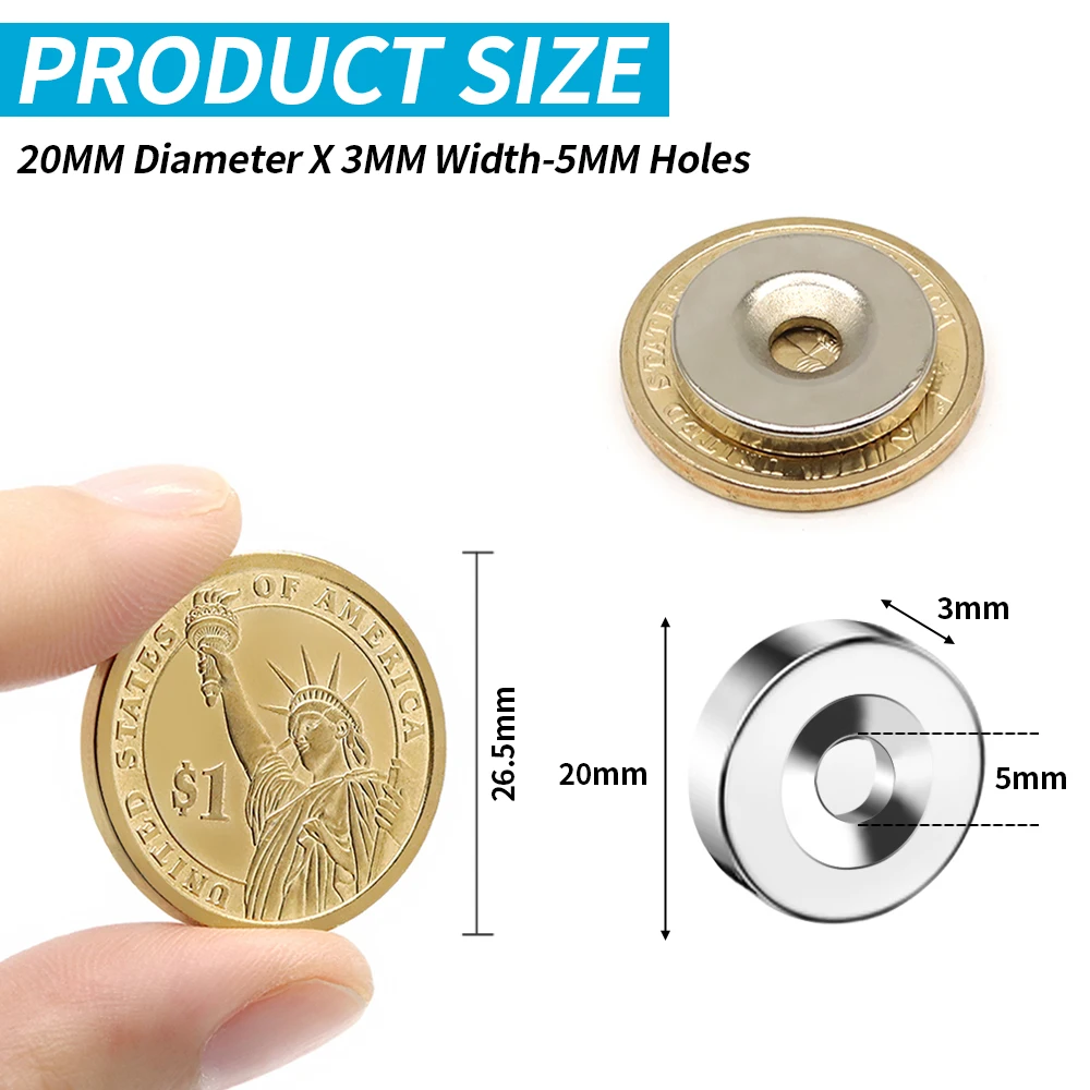 2/5/10/20/50Pcs N35 Super Strong Magnet 20mm X 3mm Hole 5mm Round Magnetic NdFeB Neodymium magnet Powerful Disc imanes with hole