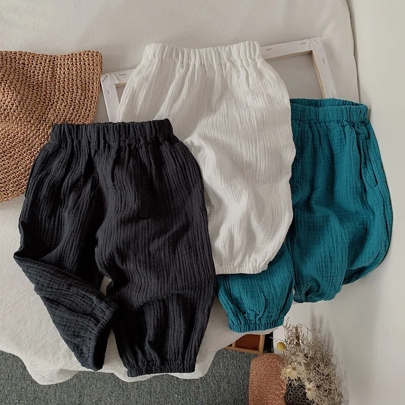 

Kid Pant 2024 Summer Solid Cotton Anti-mosquito Pants Korean Style Cotton Casual Pants Boys and Girls Cotton Pants Clothes