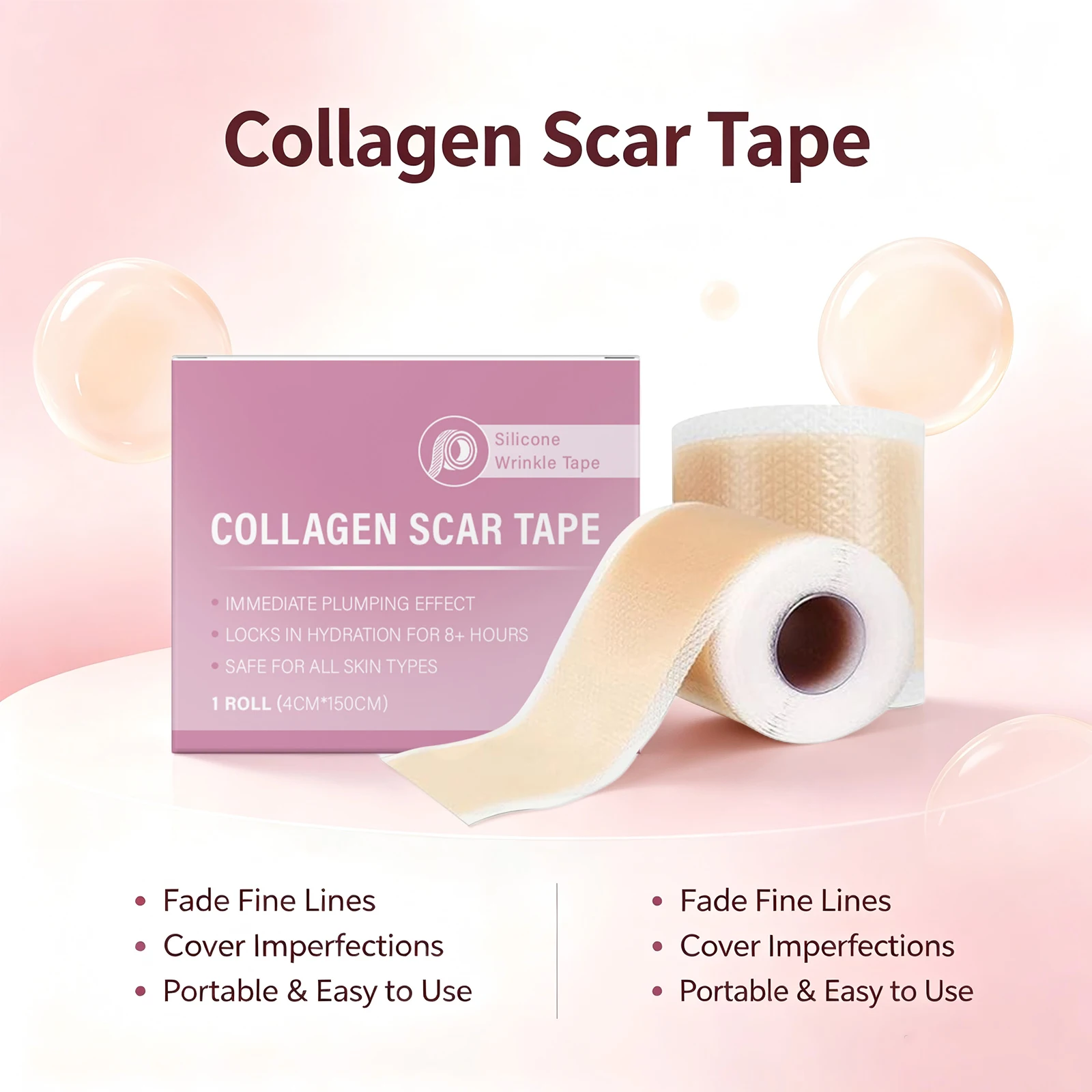4cmx150cm Silicone Collagen Scar Tape for Fine Lines and Blemish Coverage Invisible Skin Not Clog Pores Portable Scar Patch