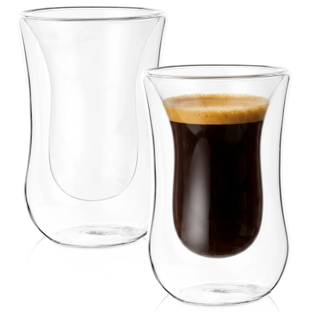 Dubbelwandige glazen espressokopjes, thermisch geïsoleerde koffiemokken, 60 ml, 2 stuks. Kleine, thermische glazen espressokopjes voor koffie en andere warme dranken. Elegante, dubbelwandige glazen