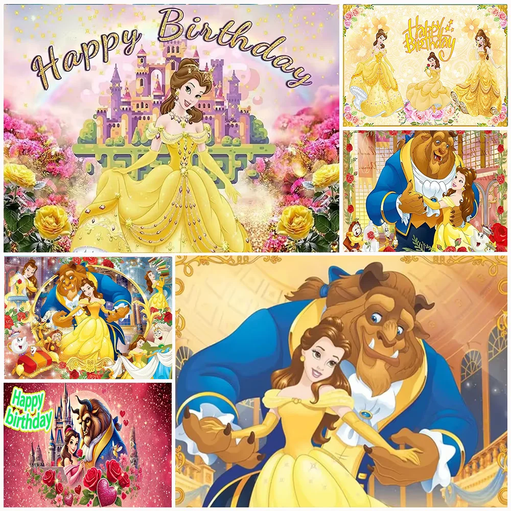 

Disney Beauty And The Beast Girls Birthday Party Decoration Belle Princess Gifts Backdrop Baby Shower Supplies Photography Props