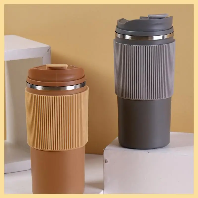 GOOD-กาแฟถ้วยผนังคู่ซิลิโคนทนความร้อน Grip แก้วท่องเที่ยว, เป็นมิตรกับสิ่งแวดล้อมแบบพกพาถ้วยพร้อมฝาปิด LeakProof