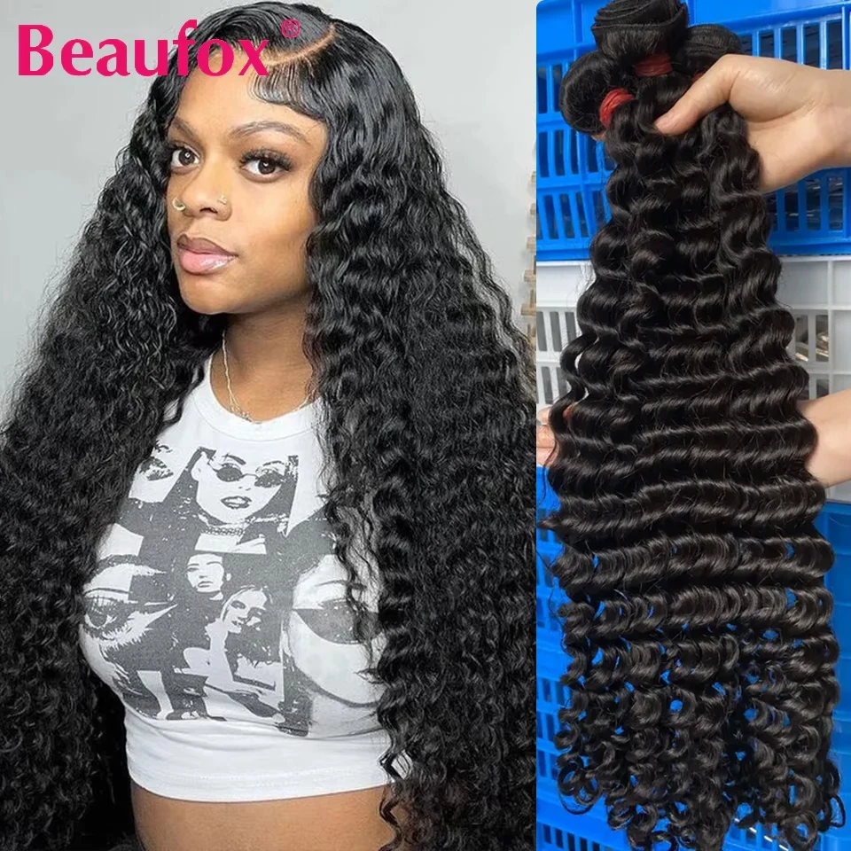 

Beaufox, бразильские пучки глубоких волн, человеческие волосы, 100% пучки человеческих волос, глубокие вьющиеся 3/4 пучки, наращивание волос, натуральный цвет, Remy