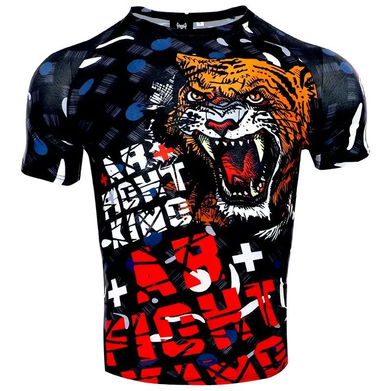 

New Arrival MMA Quick Dry Sportswear Brazilian Jiu-Jitsu Fighting Thai Boxing Clothing Short Sleeve Tiger Print T-Shirt Tops