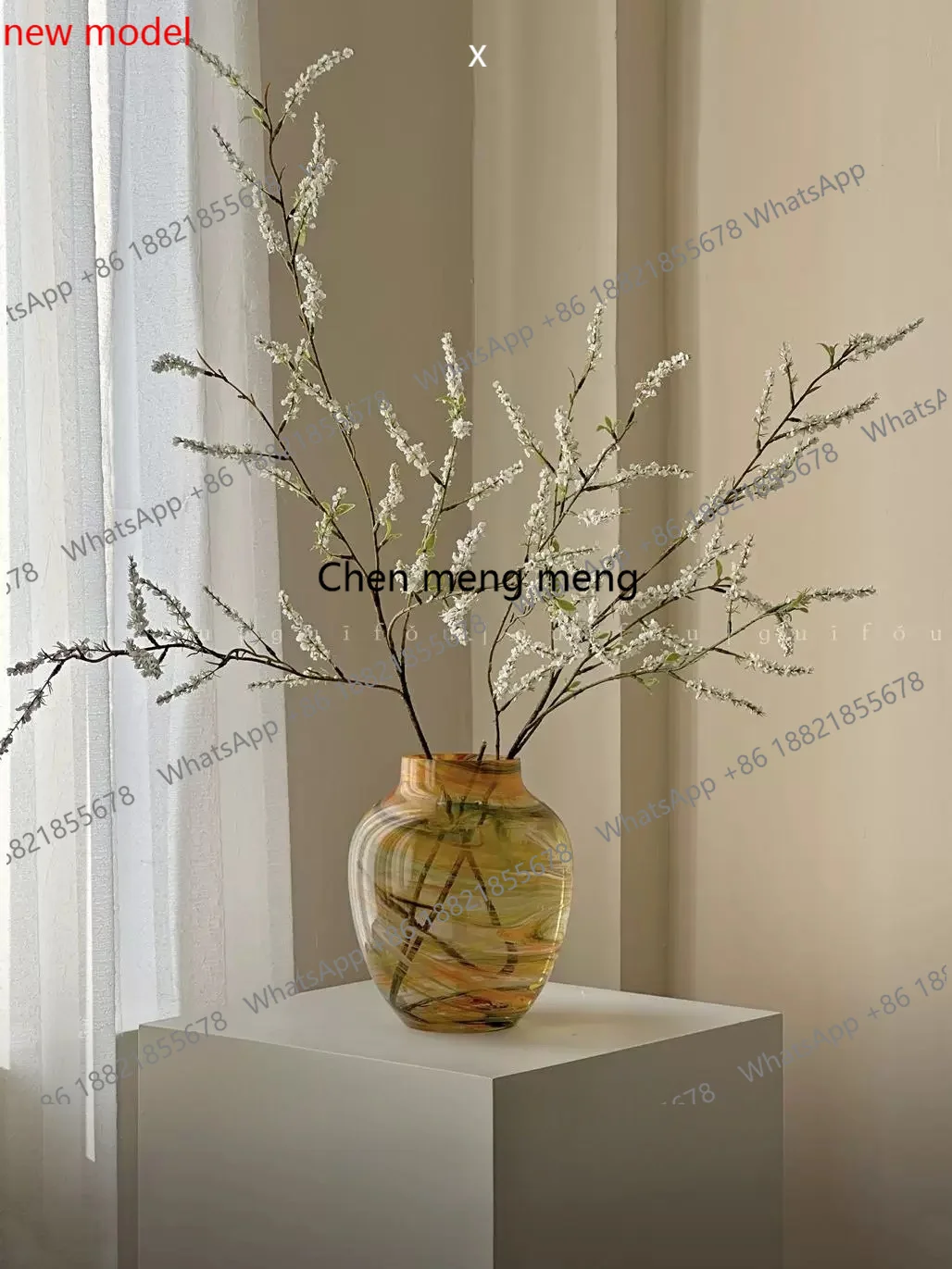 N138New Chinese mural light luxury high sense glazed glass new home vase living room flower arrangement
