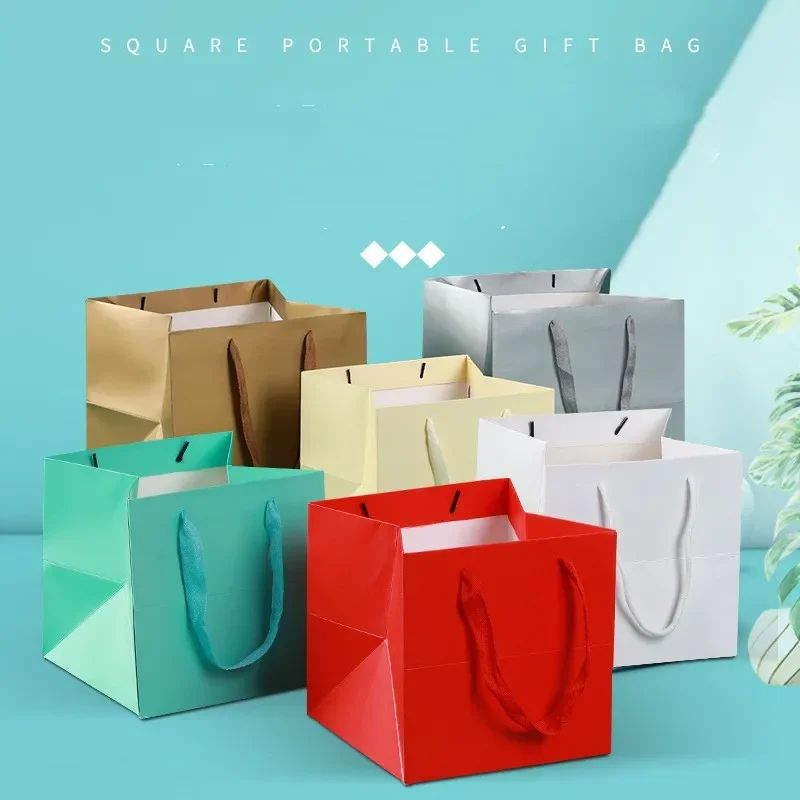 

10pcs Colored Square Gift Paper Bag Large Packaging Bag For Clothing Jewelry Flower Package Kraft Cardboard Boxes
