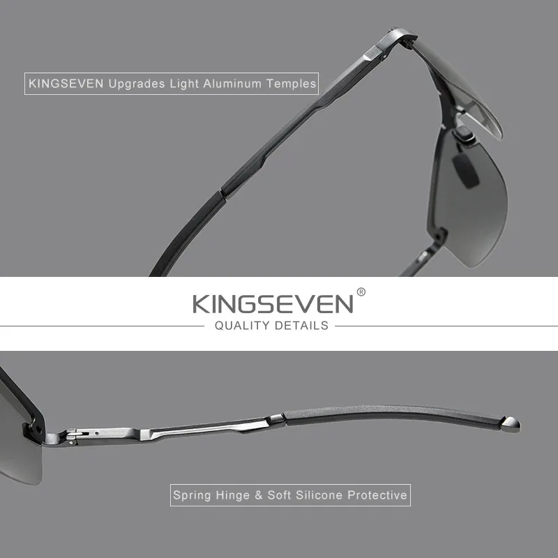 KINGSEVEN-Lunettes de soleil en aluminium photochromc pour hommes, polarisées, conduite, UV400, demi-monture, ultralégères, vacances, lunettes décontractées