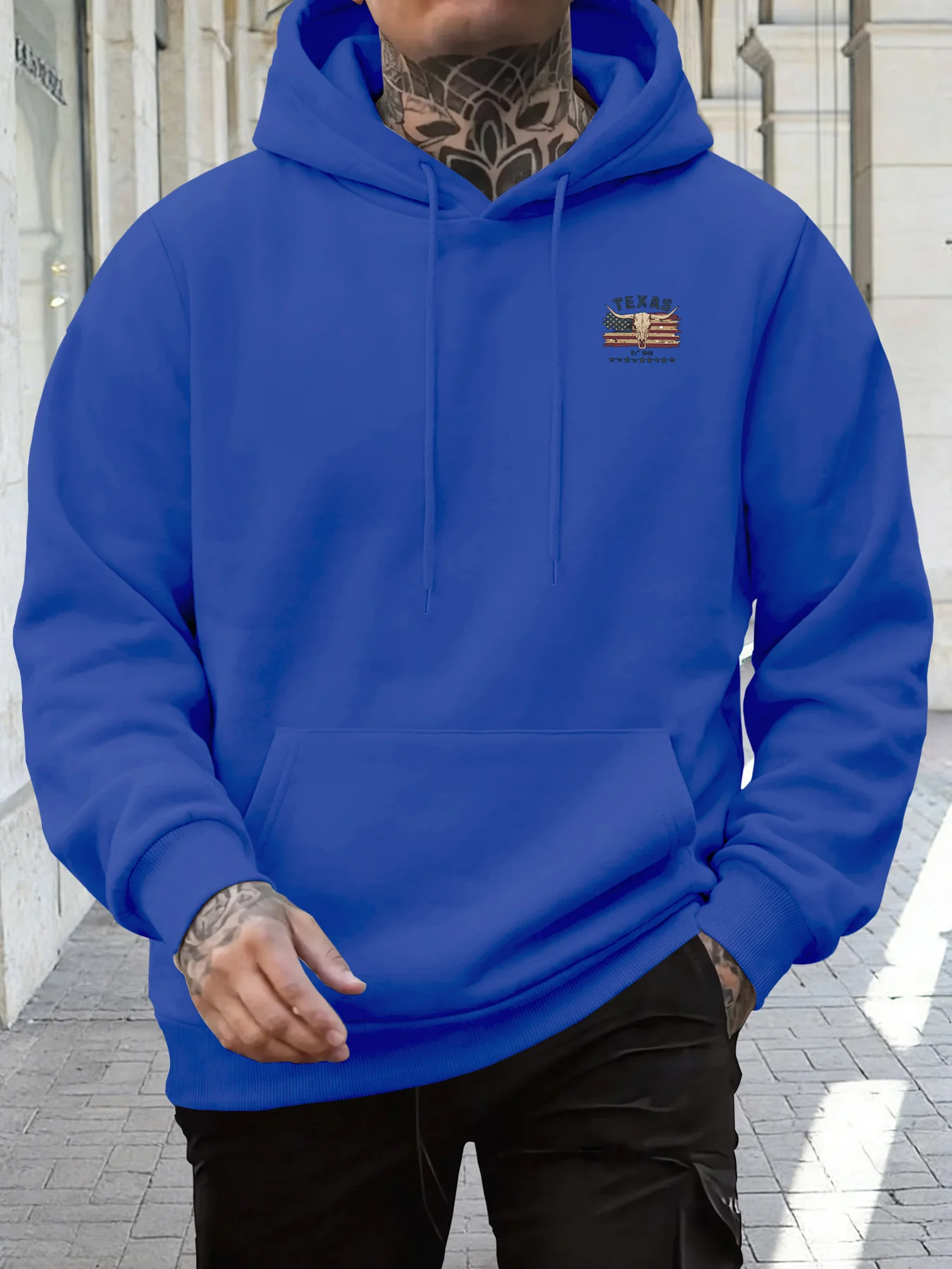 Herren Texas Longhorn Skull Sport-Hoodie Vintage Amerikanische Flagge Print Oversized Pullover Kapuzenpullover Herbst Winter – Detail 8