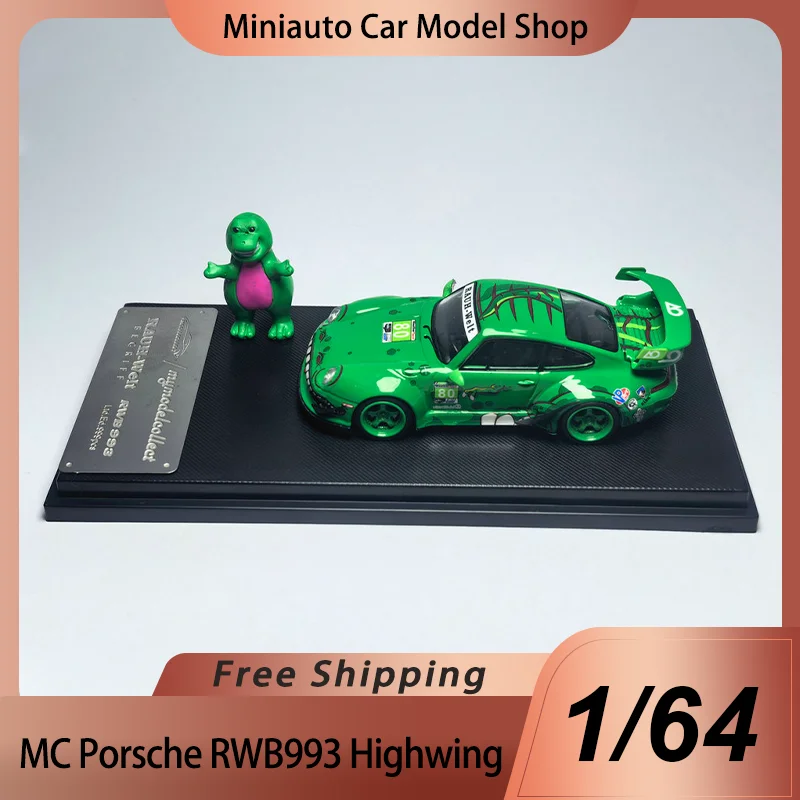 

New In Stock Mc 1:64 Porsche RWB993 Highwing Green Dinosaur #80 Alloy Miniature Diecast Model Gift Dolls Limited Toys Kids Gift