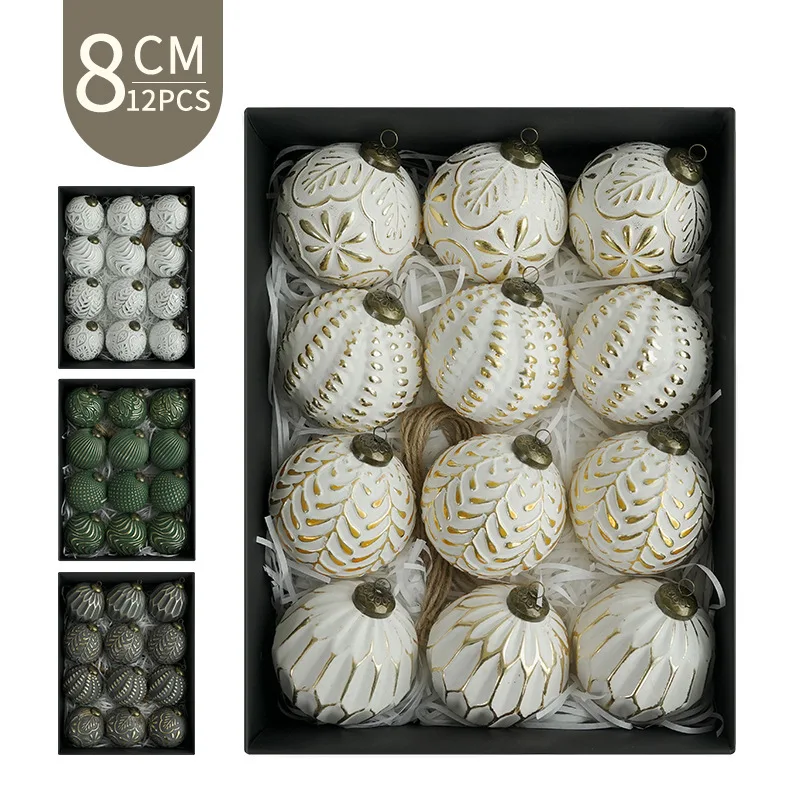 

12pcs 8cm Christmas Tree Ball Pendant Retro Reusable Christmas Hanging Balls Shatterproof Elegant Xmas Tree Ornaments