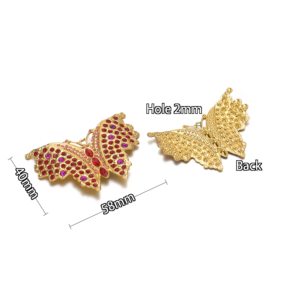 2 Stück Edelstahl Zirkonia Schmetterlingsanhänger DIY Schmuck Halskette Armband Anhänger Zubehör für die Herstellung von Ohrringen – Detail 3