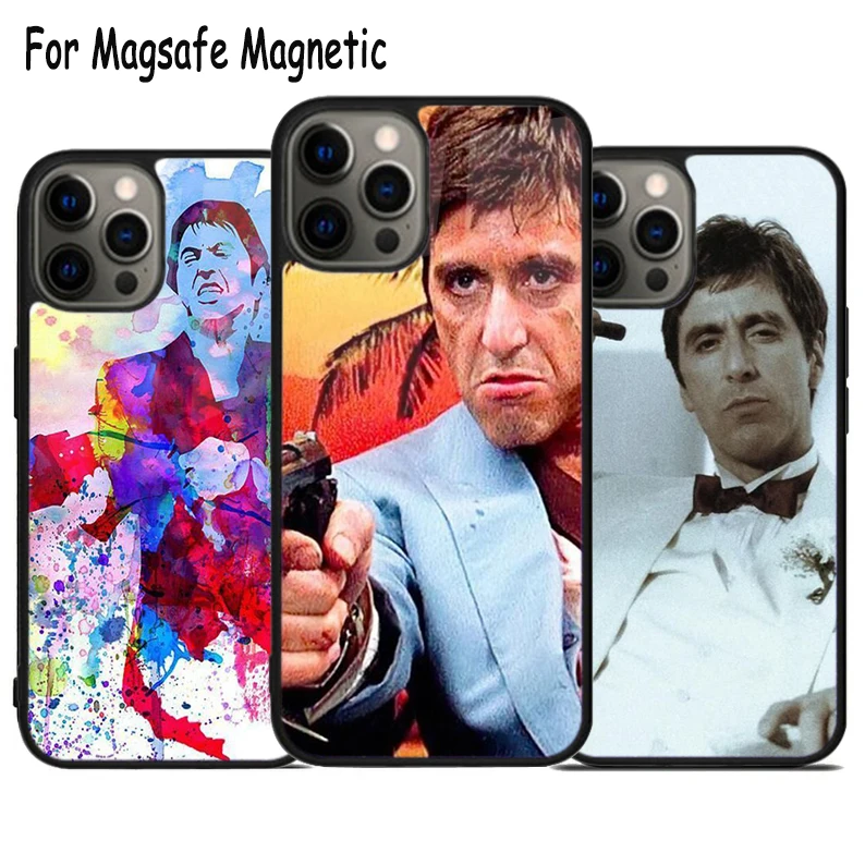 Al Pacino Scarface Bumper Wireless Charge Magsafe Phone Case For iPhone 15 16 14 13 11 12 Pro Max Plus Magnetic Bumper Cover