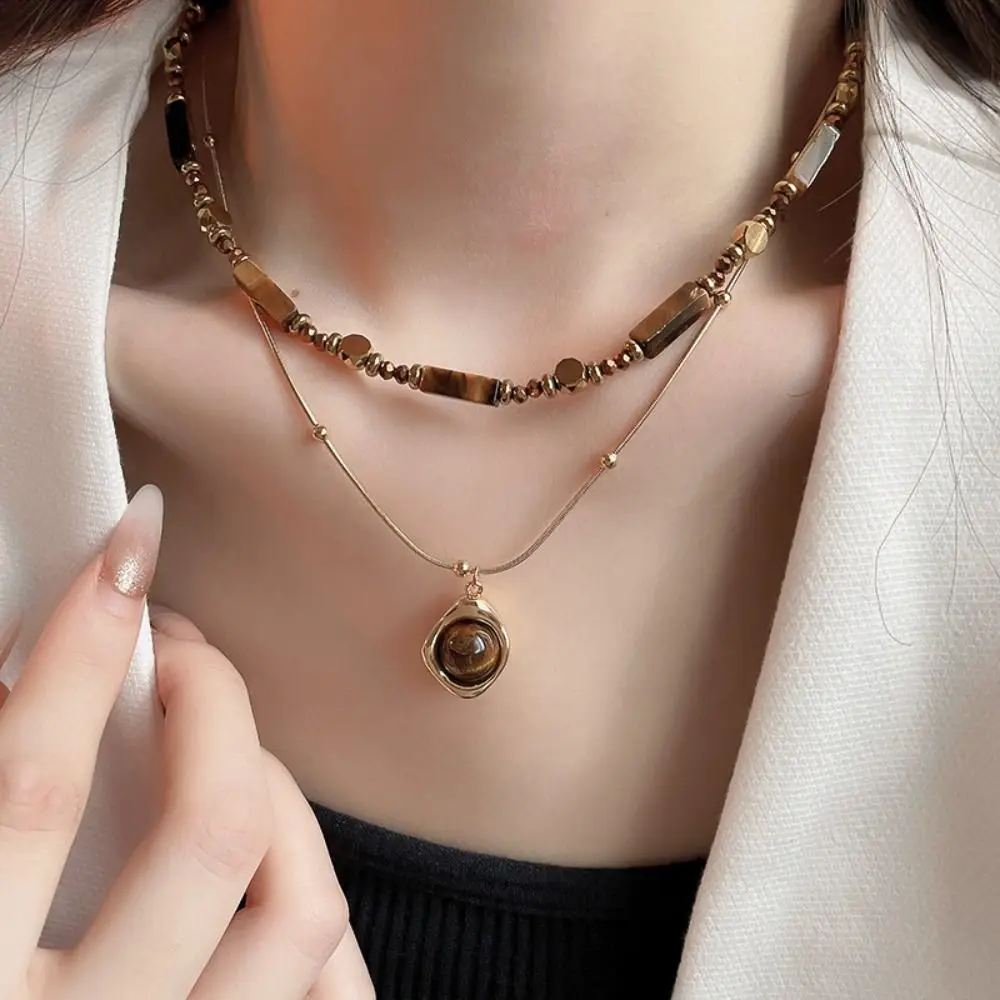 

Light Luxury Tiger's Eye Stone Beaded Necklace Temperament Exquisite Collarbone Chain Fashion Senior Sense Sweater Chain