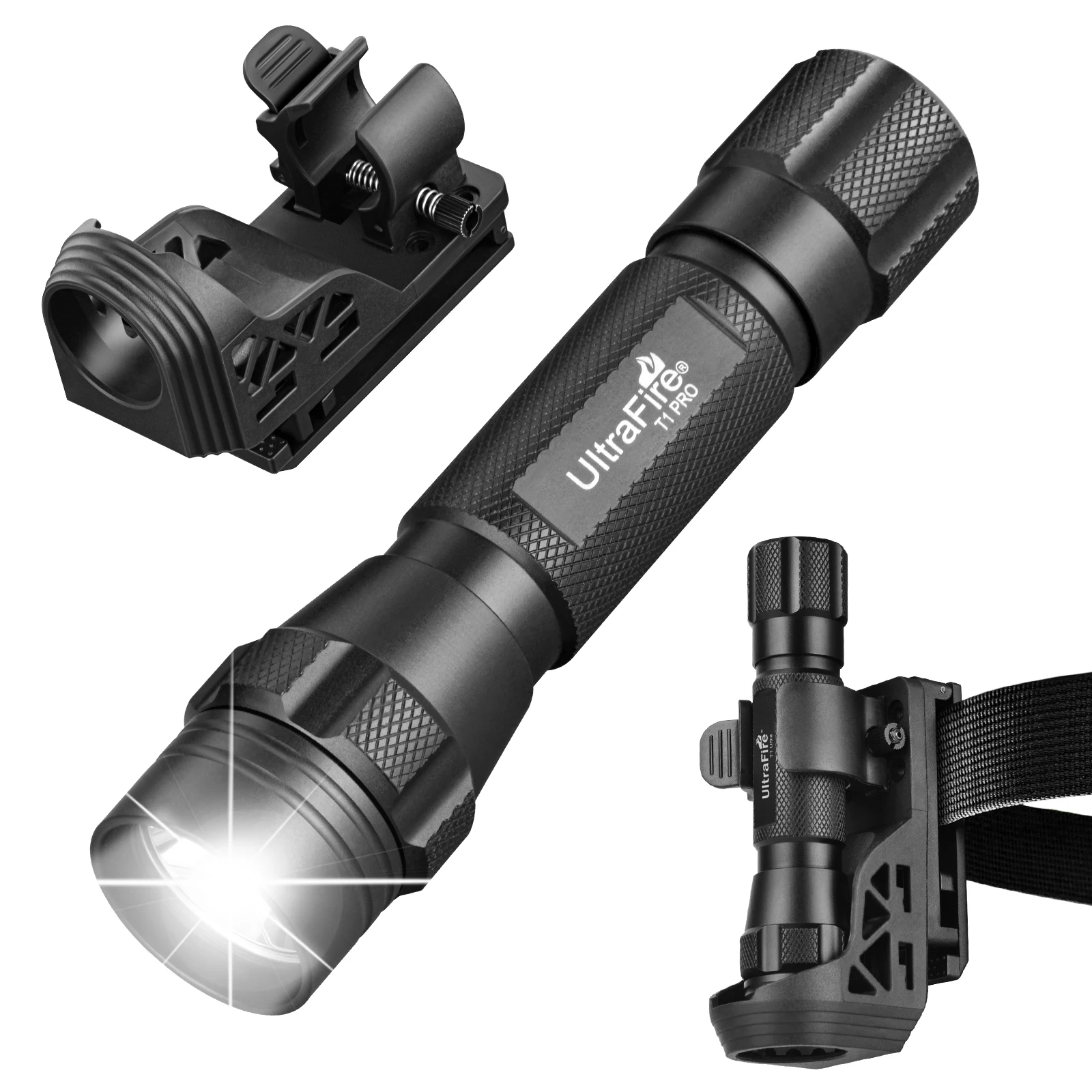 UltraFire T1 Pro Tactical Flashlight Powerful 1200lm LED Torch with W66 Belt Holster 18650 Rechargeable Police Security EDC Lamp