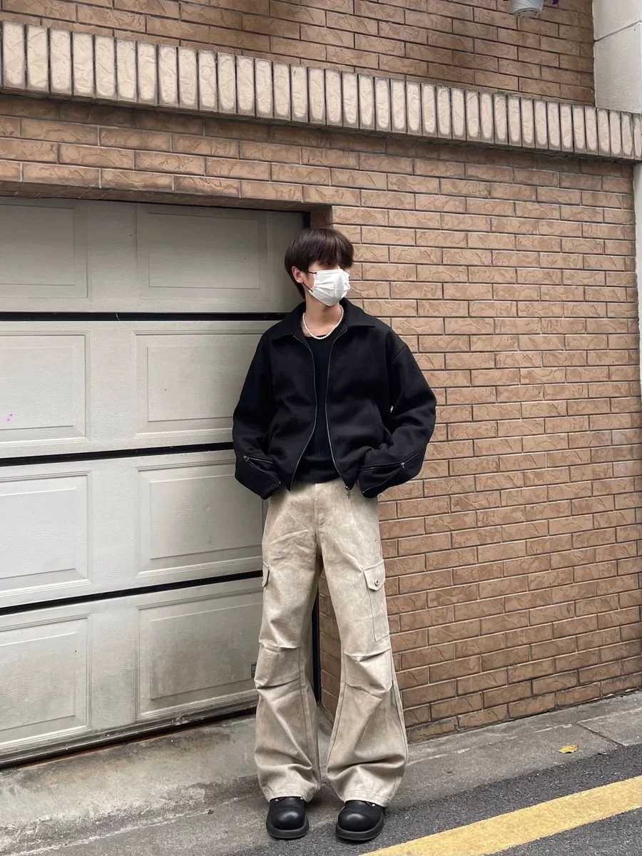 

Marble Pattern Cargo Pants Straight Leg Wide Leg Workwear Casual Loose American Sle Men's Long Trousers Youth Active Sle