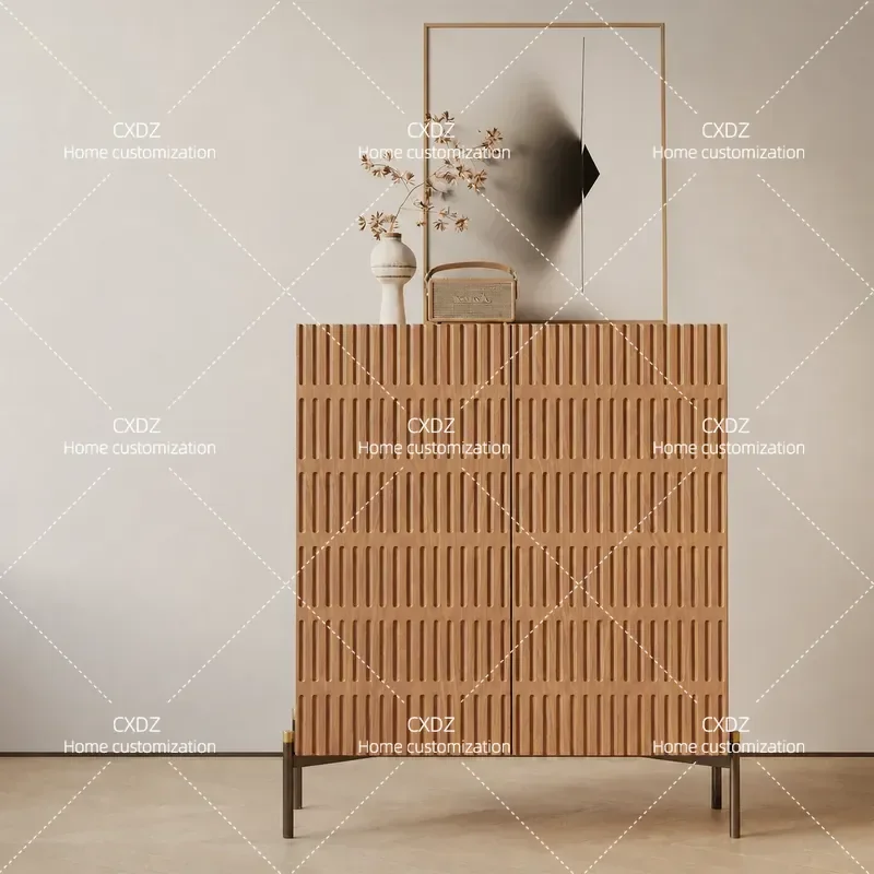 New Chinese Style Side Cabinet Low Ash Wood Home Improvement Entrance Cabinet High Wabi Sabi Wind Home Side Cabinet Locker