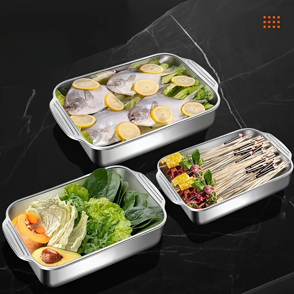 Stainless Steel Baking Tray, 3 Counts Multipurpose Durable Non-stick Baking Tray, Kitchen Tool for Home Dining Room