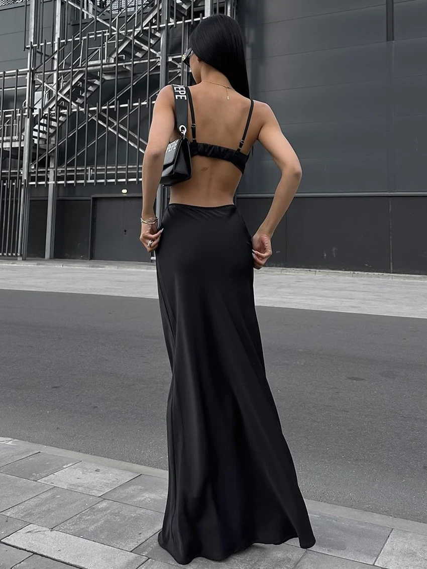 Marthaqiqi Summer Ladies Nightgowns Suit Tank Tops Pajamas Crop Top Sleepwear Backless Nightwear Long Skirts Casual Nightie Set