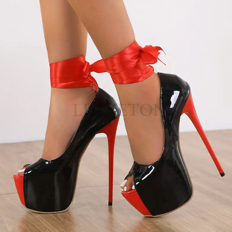 Sexy Woman Pumps Fashion Round Toe Slingback Ankle Strap Party Nightclub Stripper Heels Platform Shoes