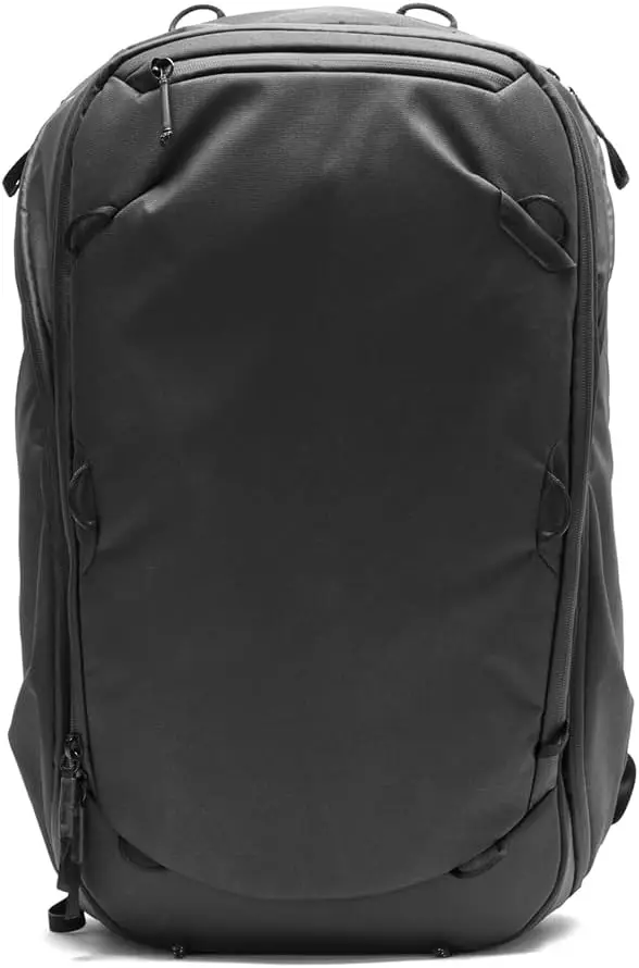 Travel Backpack 45L, Black, Expandable 35-45L Design, Rear and Top Access, Weatherproof Shell, Laptop Sleeve, Ideal for Travel or Everyday Carry, Versatile Backpack for Men and Women
