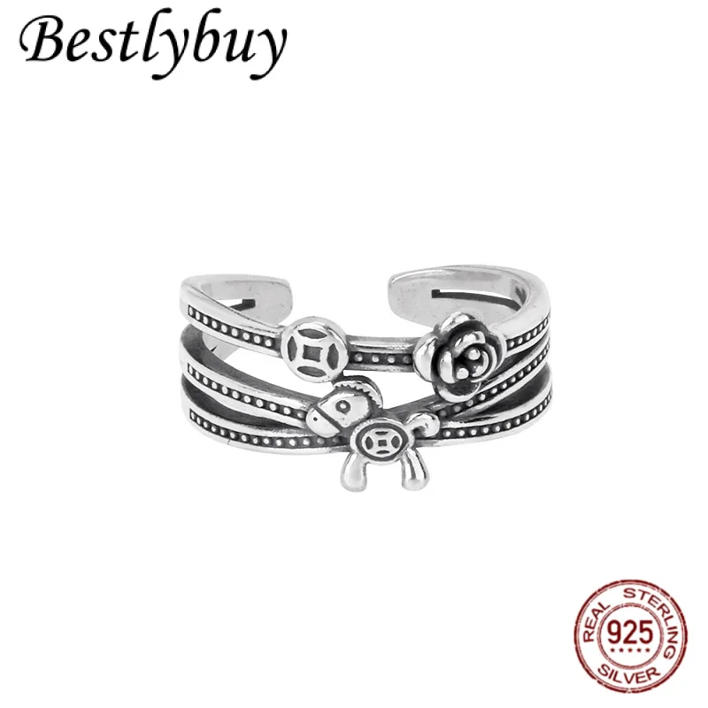 

НОВОЕ кольцо из стерлингового серебра S925, оригинальный дизайн, медная монета, милое кольцо с пони для женщин, подарок на Новый год